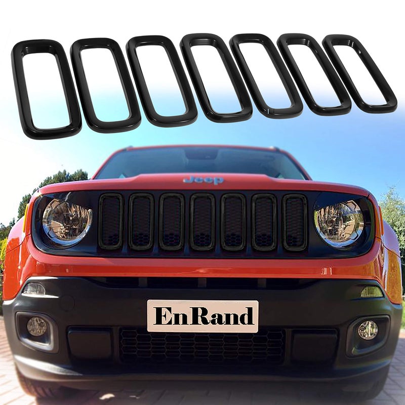 EnRand Jeep Renegade Grill Inserts,Front Grille Guard Cover Trim for 2015-2018 Jeep Renegade - 7Pcs Black - Image 1